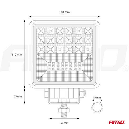 Proiector LED pentru Off-Road, ATV, SSV, cu functie de semnalizare, culoare 6500K, 3360 lm, tensiune 9 - 36V, dimensiuni 110 x 110 mm